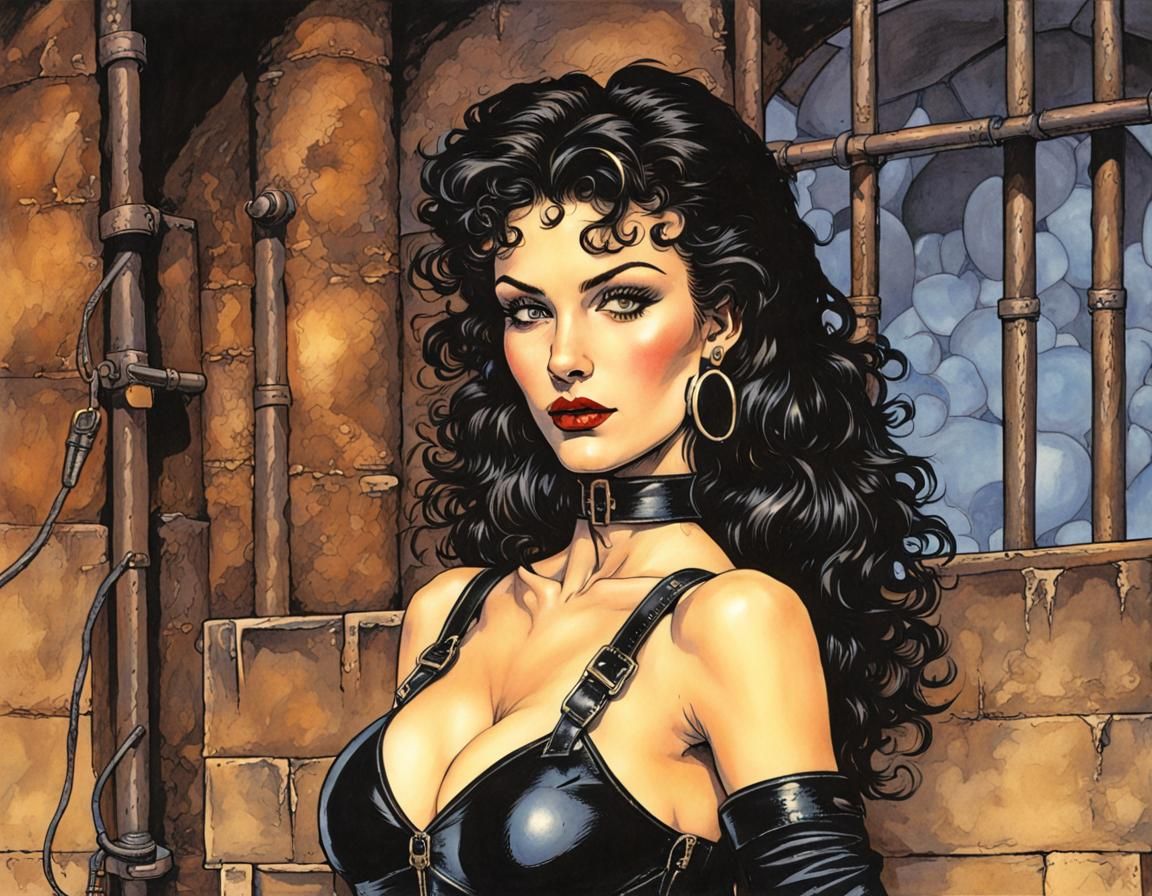 Domme in Leather: 90s Cartoon Pinup Style