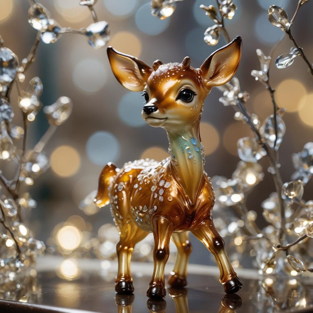 Enameled Glass Fawn Figurine in Macro Photography