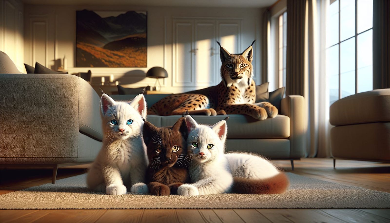 Kittens Watched Over By Mother Lynx