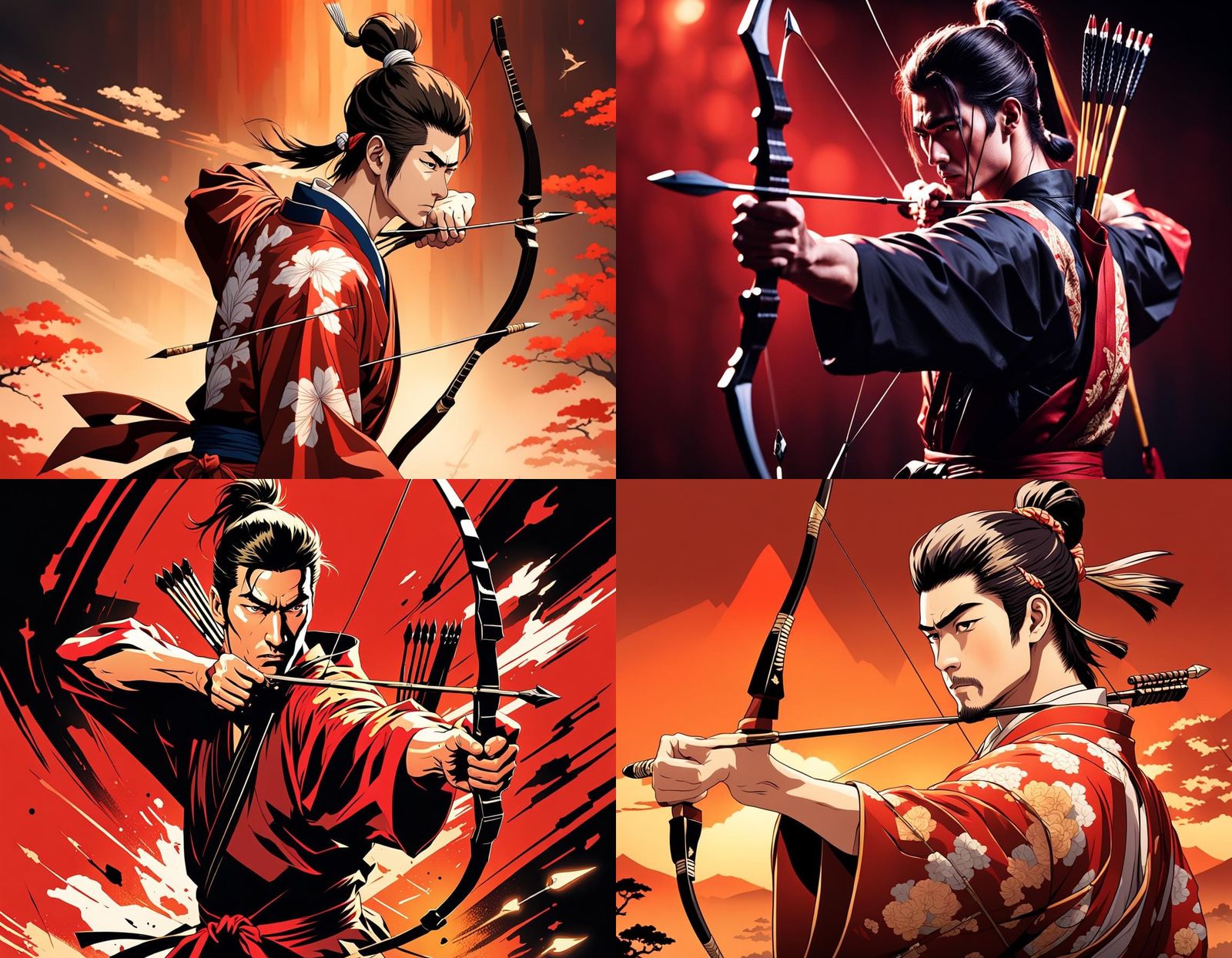 Young Samurai in Profile, Dark Red Background