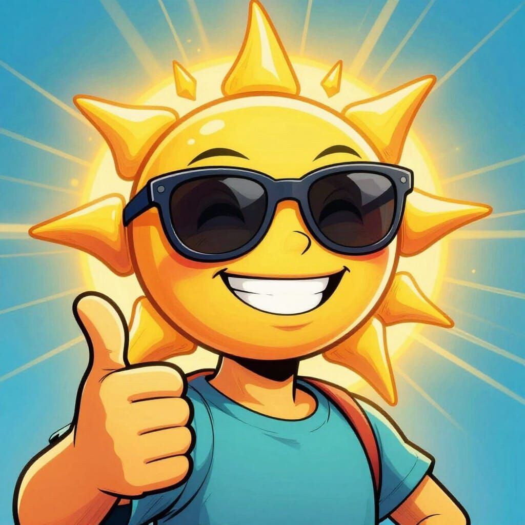 Jovial Sun Smirking with Sunglasses and Thumbs Up