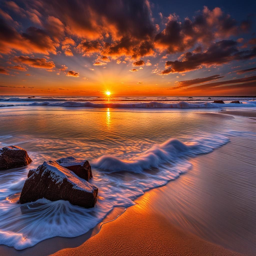 Stunning Sunset Beach Photograph in Hyperrealistic Style