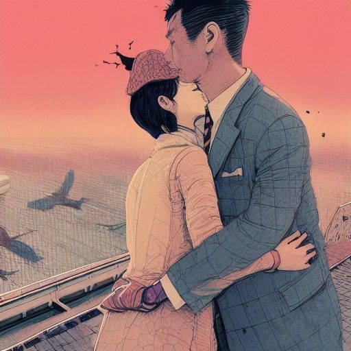 Couple's Airport Goodbye: Matte Painting Poster Art