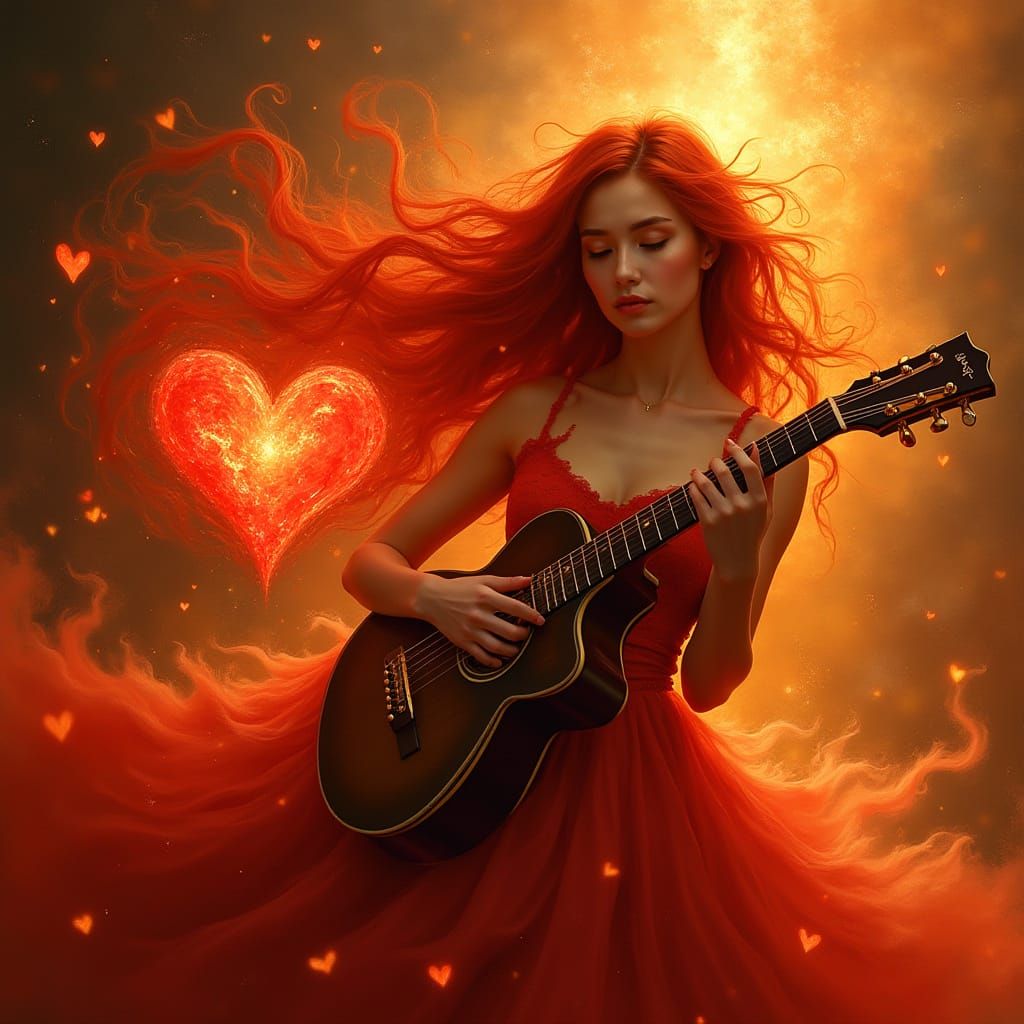 Romantic Flame Goddess with Guitars and Pianos