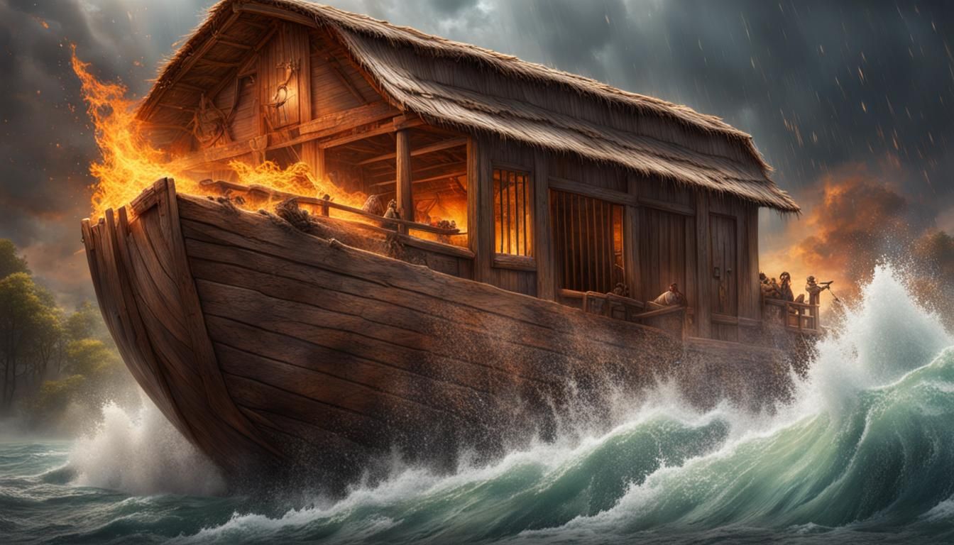 Hyperrealistic Noah's Ark in Great Flood