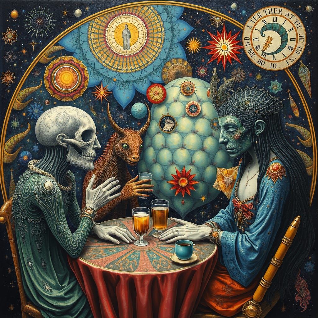 Psychedelic Utopia with Sacred Geometry, as Oil Painting