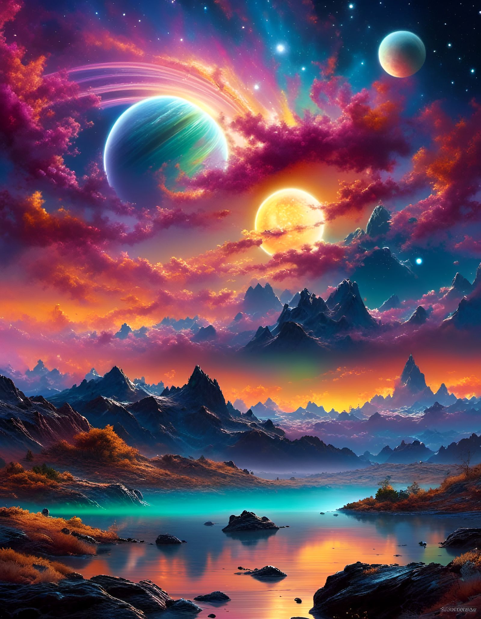 Fantastical Astral Sun Scape with Aurora Borealis
