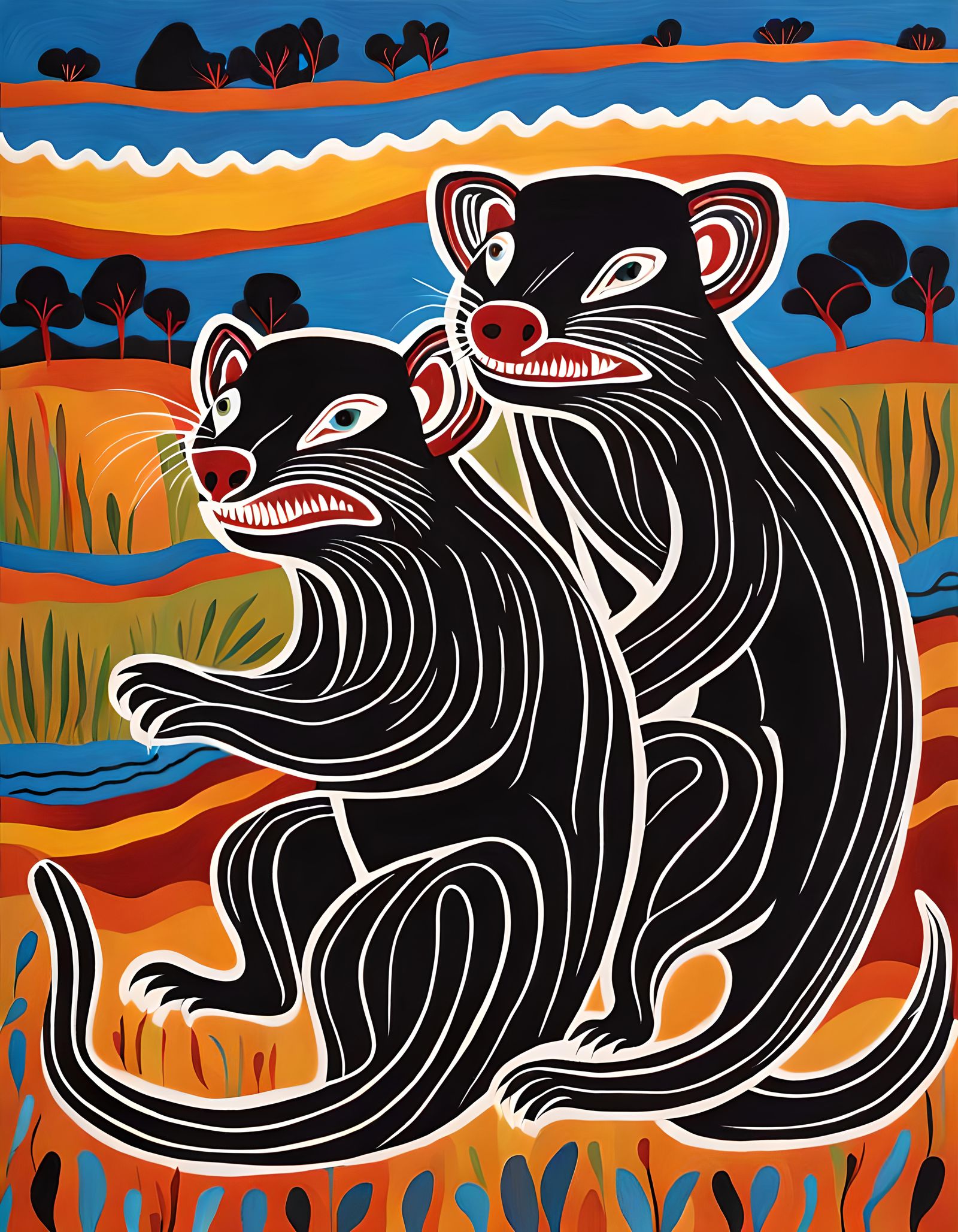Aboriginal Art Painting of Tasmanian Devils
