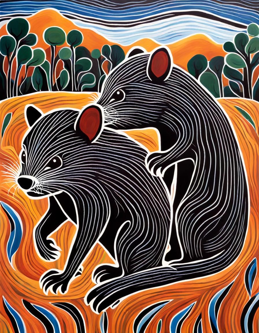 Aboriginal Art Painting of Tasmanian Devils