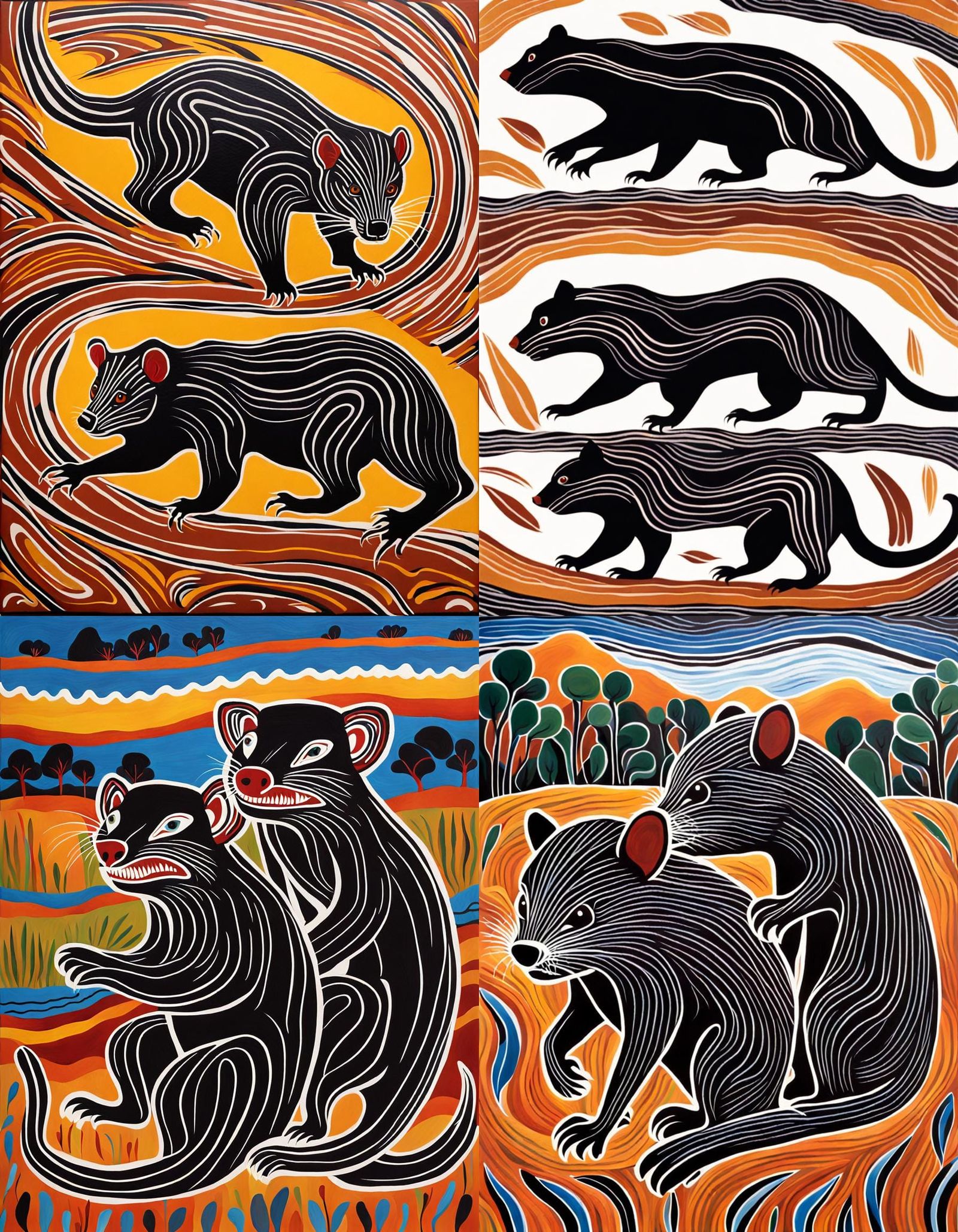Aboriginal Art Painting of Tasmanian Devils