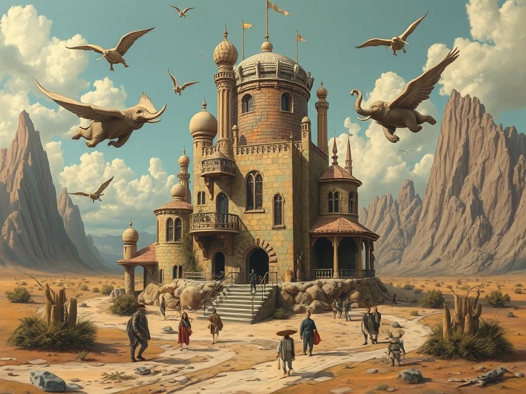 Dreamlike Surreal Architecture with Flying Elephants