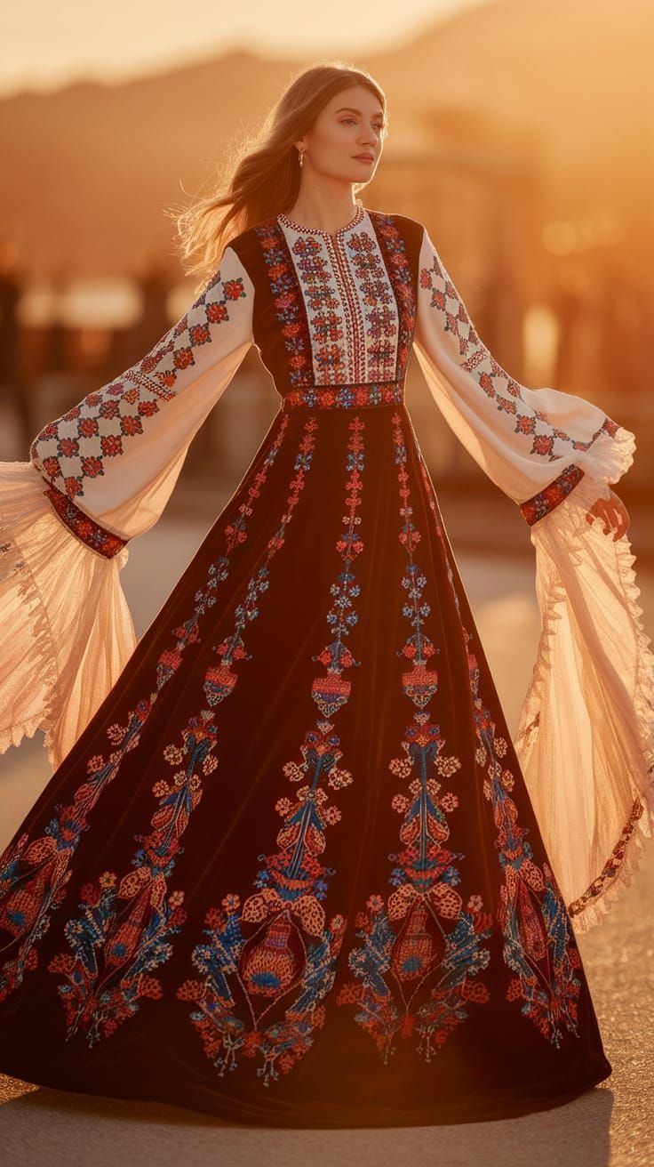 Long women's dress with long sleeves in Ukrainian style with...