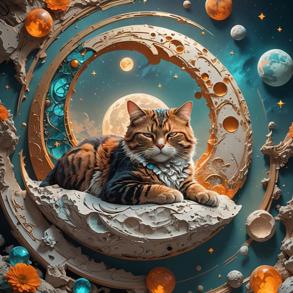 Cat Sleeping on the Moon: 8K Concept Art