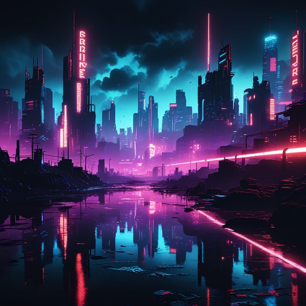 Cyberpunk Chromium Flow in Neon Cityscape