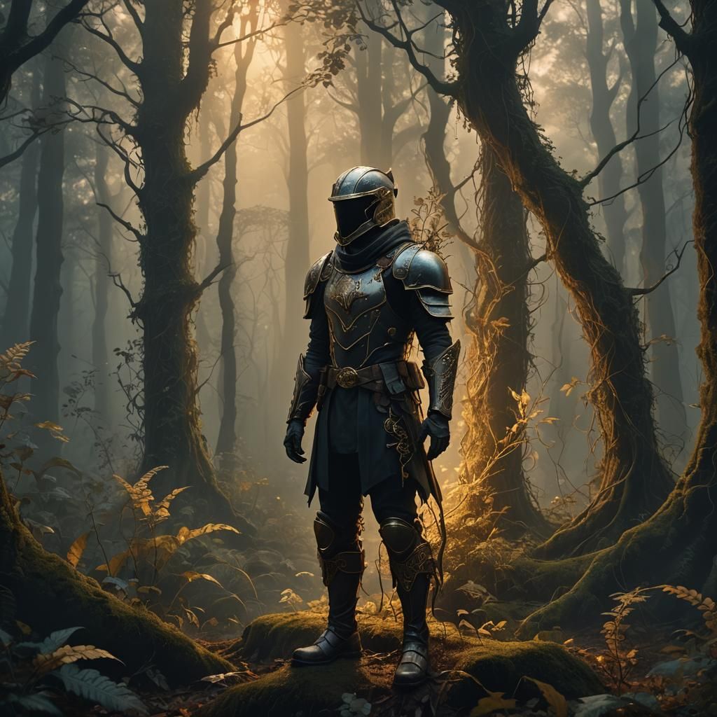 Brooding Figure at Mystical Forest Edge