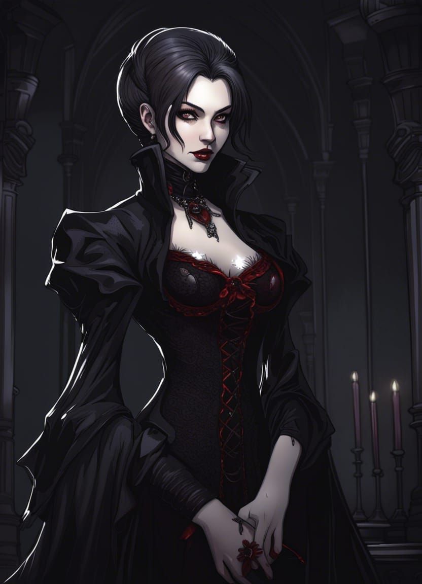 Elegant Gothic Vampire Mistress in Anime Style