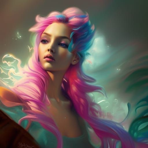 Pink Kitten in Scarf with Rainbow Background