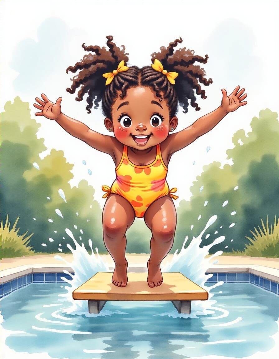 Girl Diving, Expressive Wet-on-Wet Watercolor Art