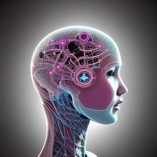 Detailed 3D Robot Woman in Synthwave Colors