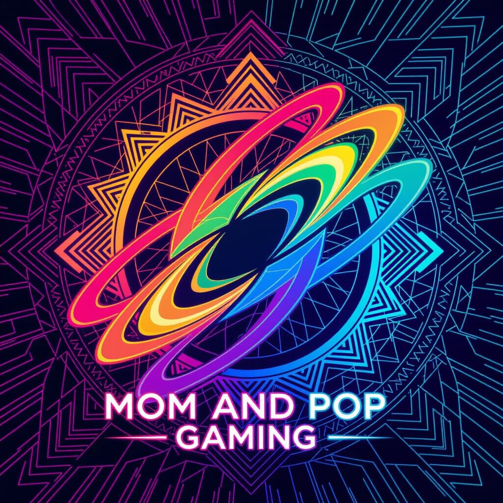 Neon "Mom And Pop Gaming" Emblem in Digital Art Style
