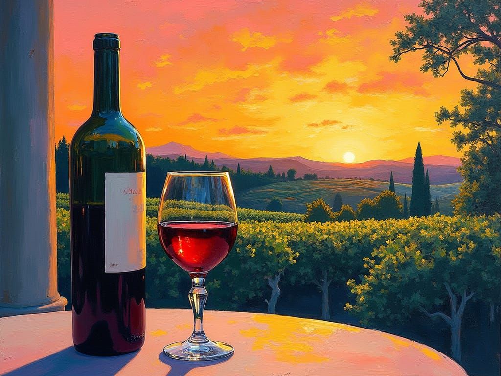 Vibrant Wine Scene in Expressionist Pop Art Style