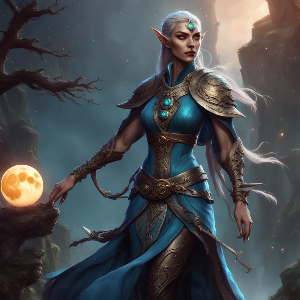 Female Moon Elf Sorcerer Fantasy Concept Art