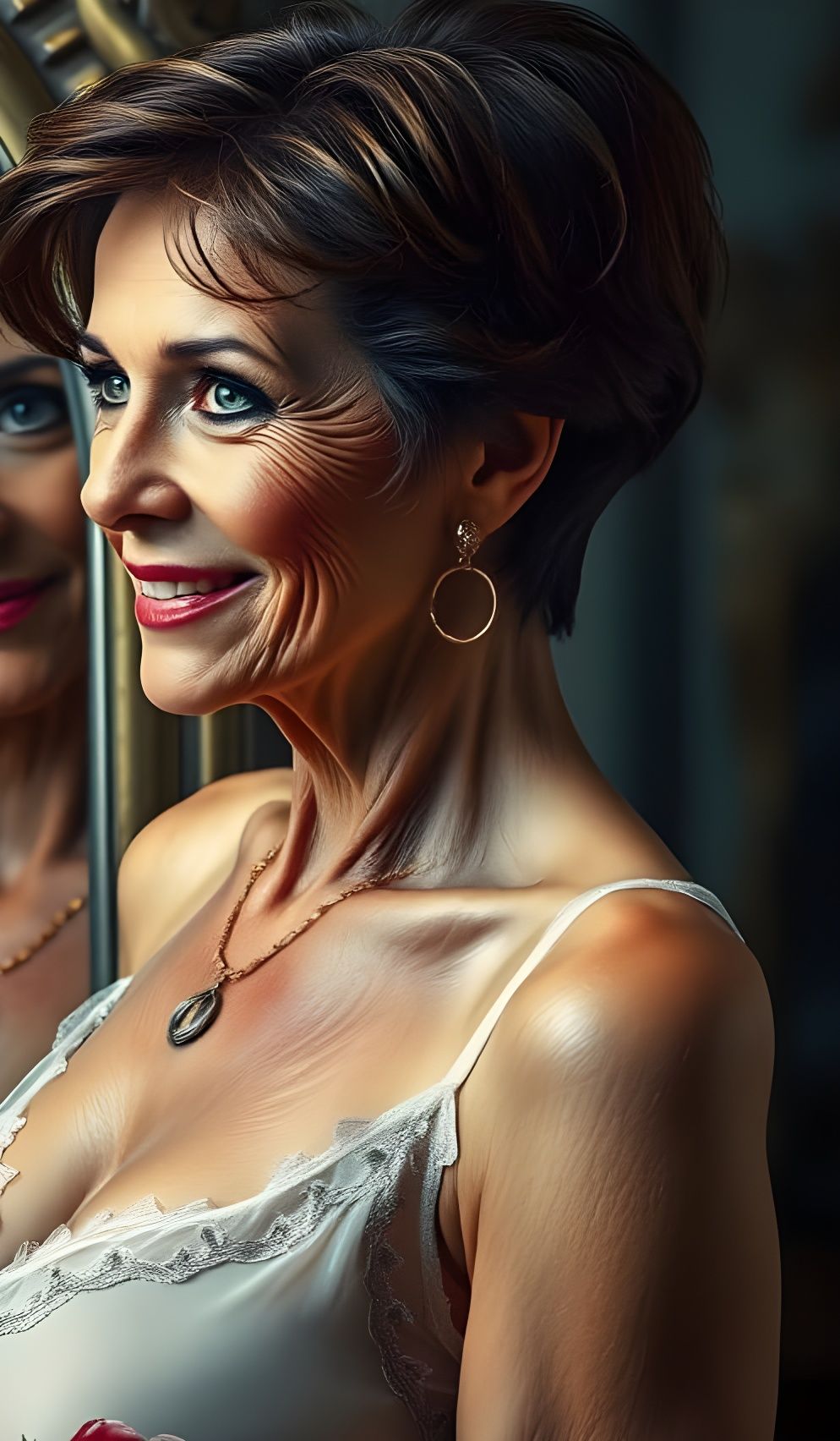 Beautiful 55-Year-Old Woman with Mischievous Smile