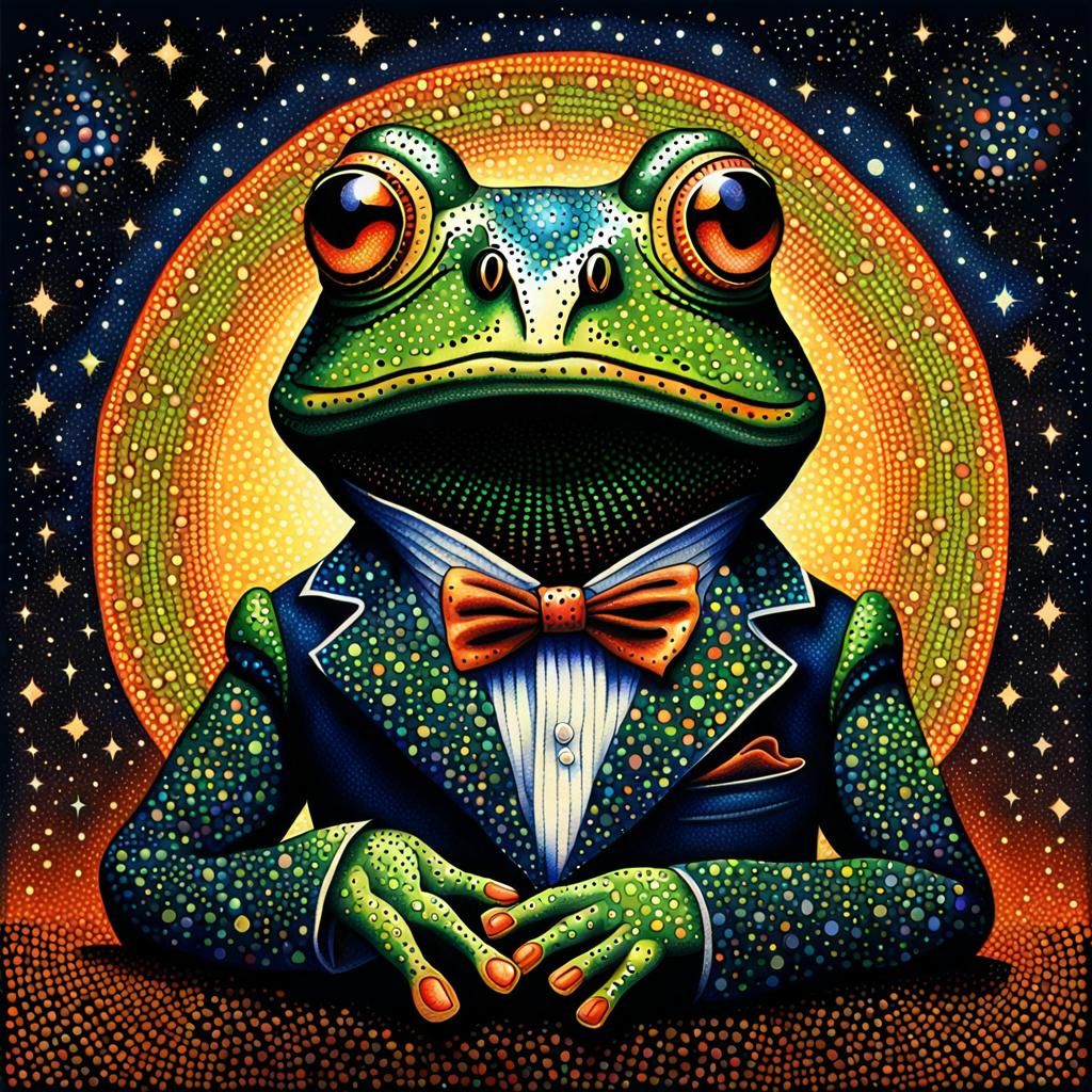 Cosmic Gentleman Frog in Pointillist Style