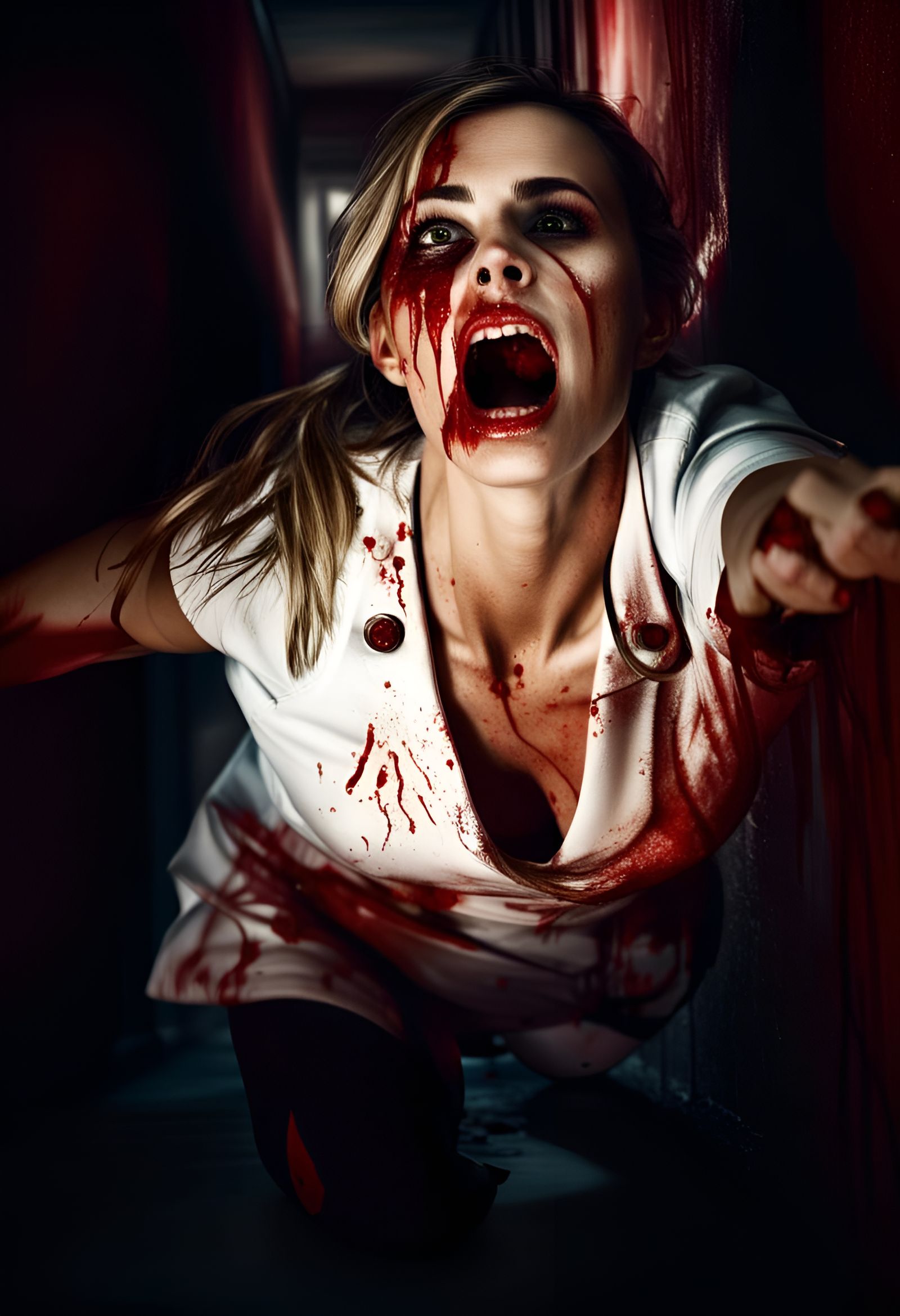 Nurse in Peril: Hyperrealistic Matte Painting