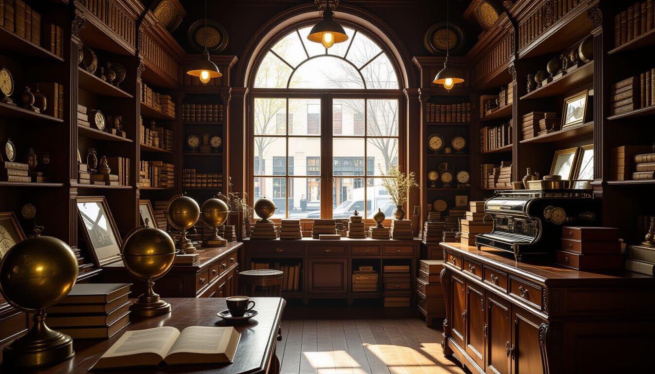 Mysterious Antique Coffee Shop with Magical Key