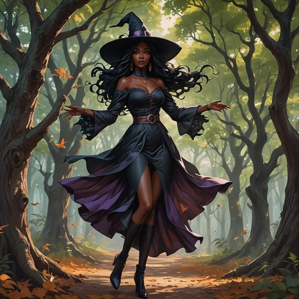 Dancing Witch Woman in Digital Art Style
