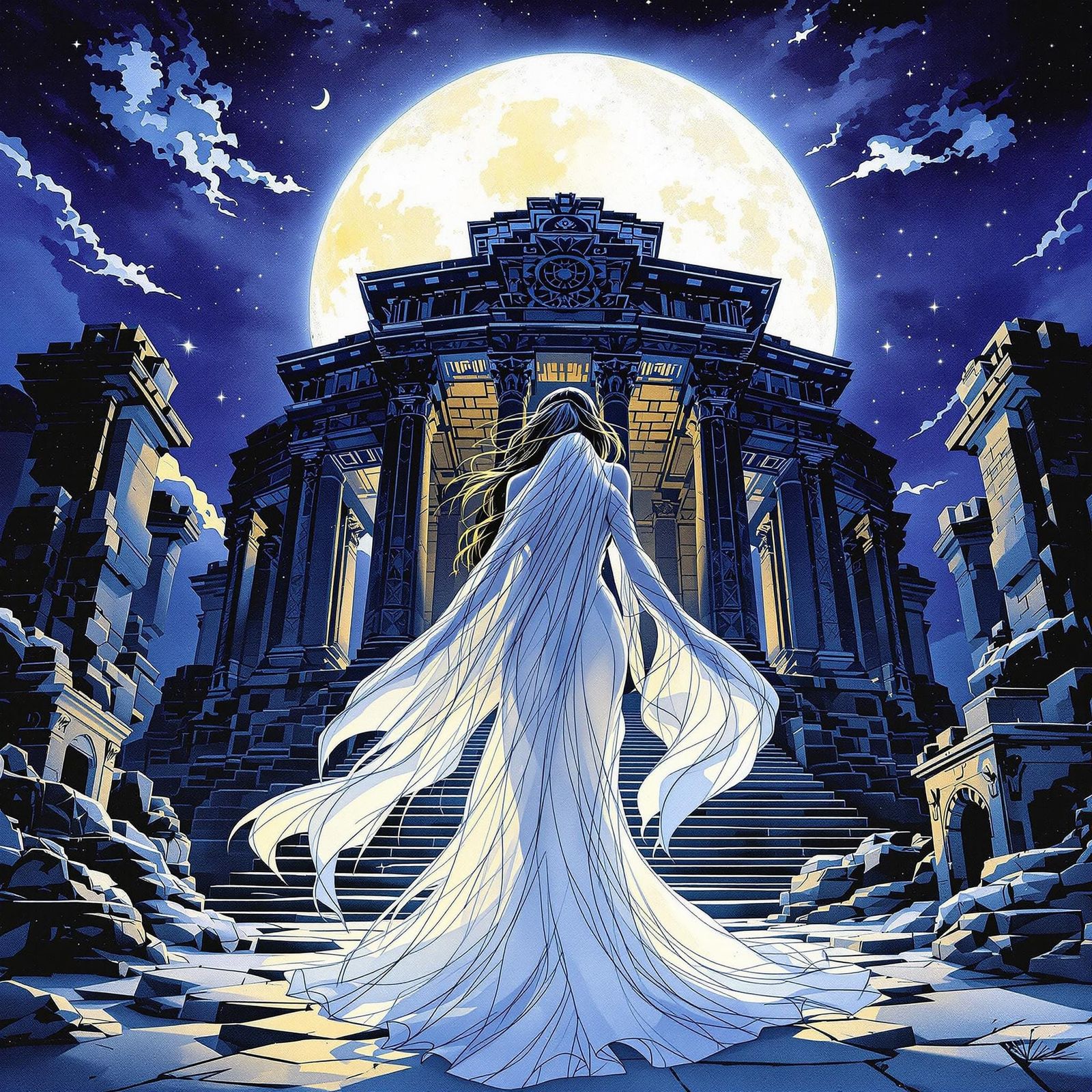 Graceful Moon Goddess Illuminated by Crescent Moon