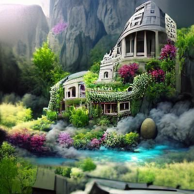 Enchanting Magical Garden House: Detailed Matte Painting