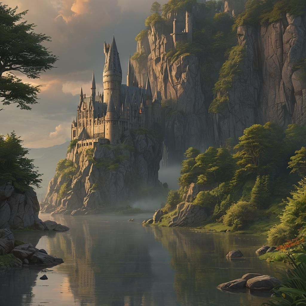 Hogwarts Castle on Scottish Loch: Digital Painting