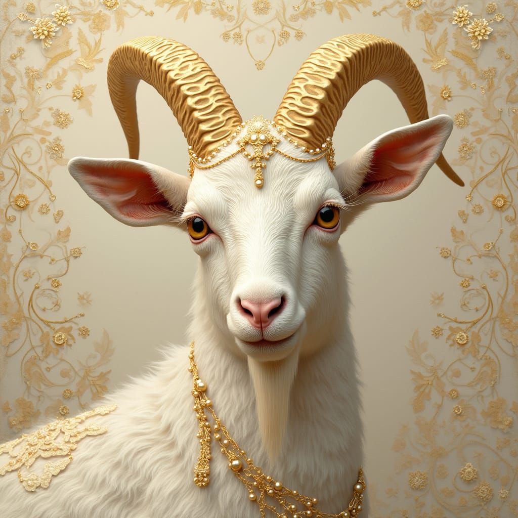 Elegant Goat with Golden Horns in Fantasy Style