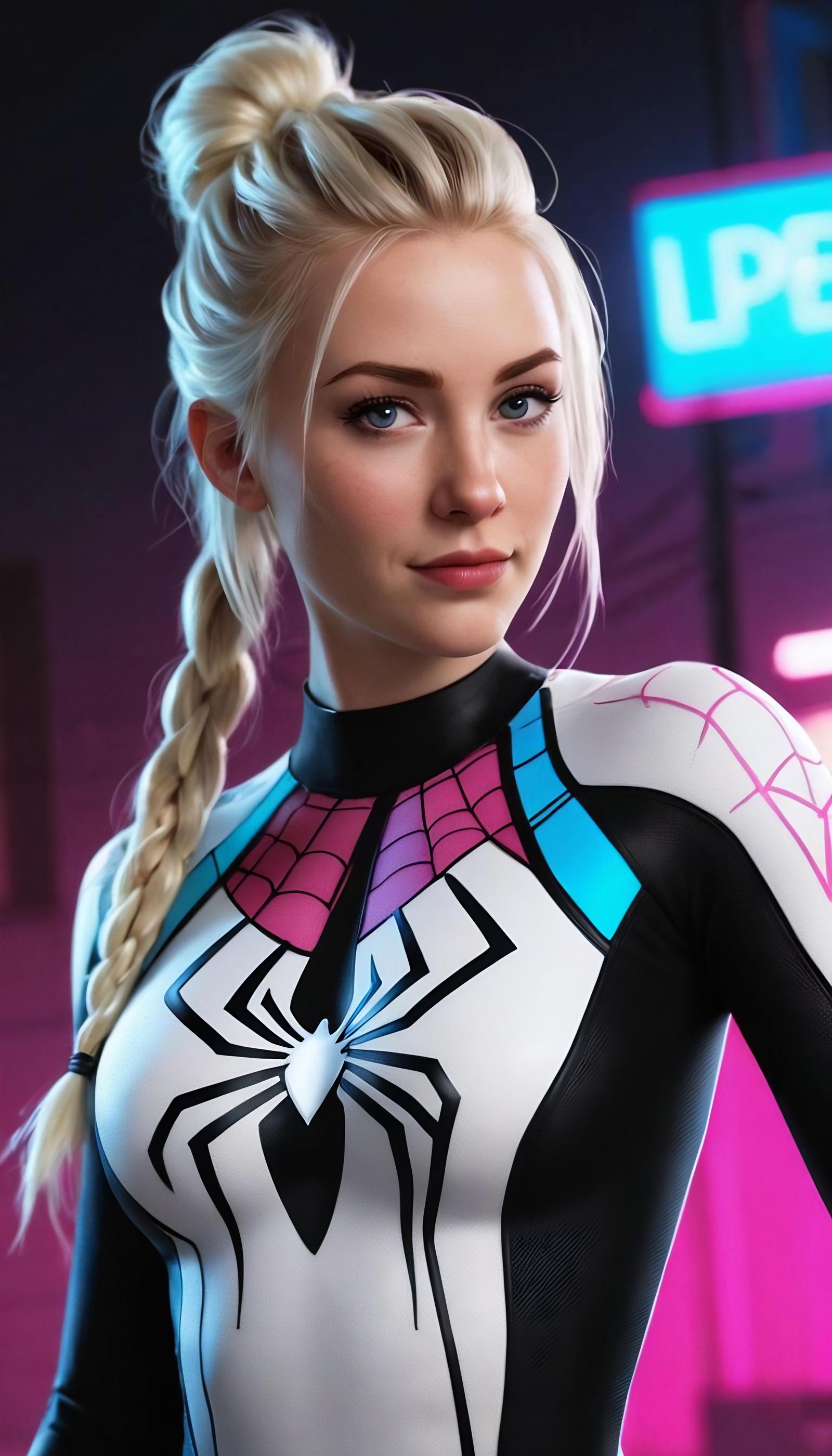 Spider-Gwen Comic Book Art: Heroine with Blonde Mohawk