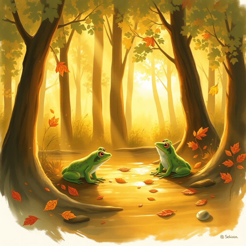 Frogs in Forest on First Day of Autumn