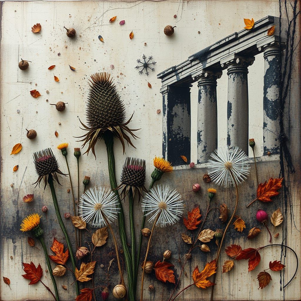 Abandoned Ruins in Grunge Embroidery Thread Art