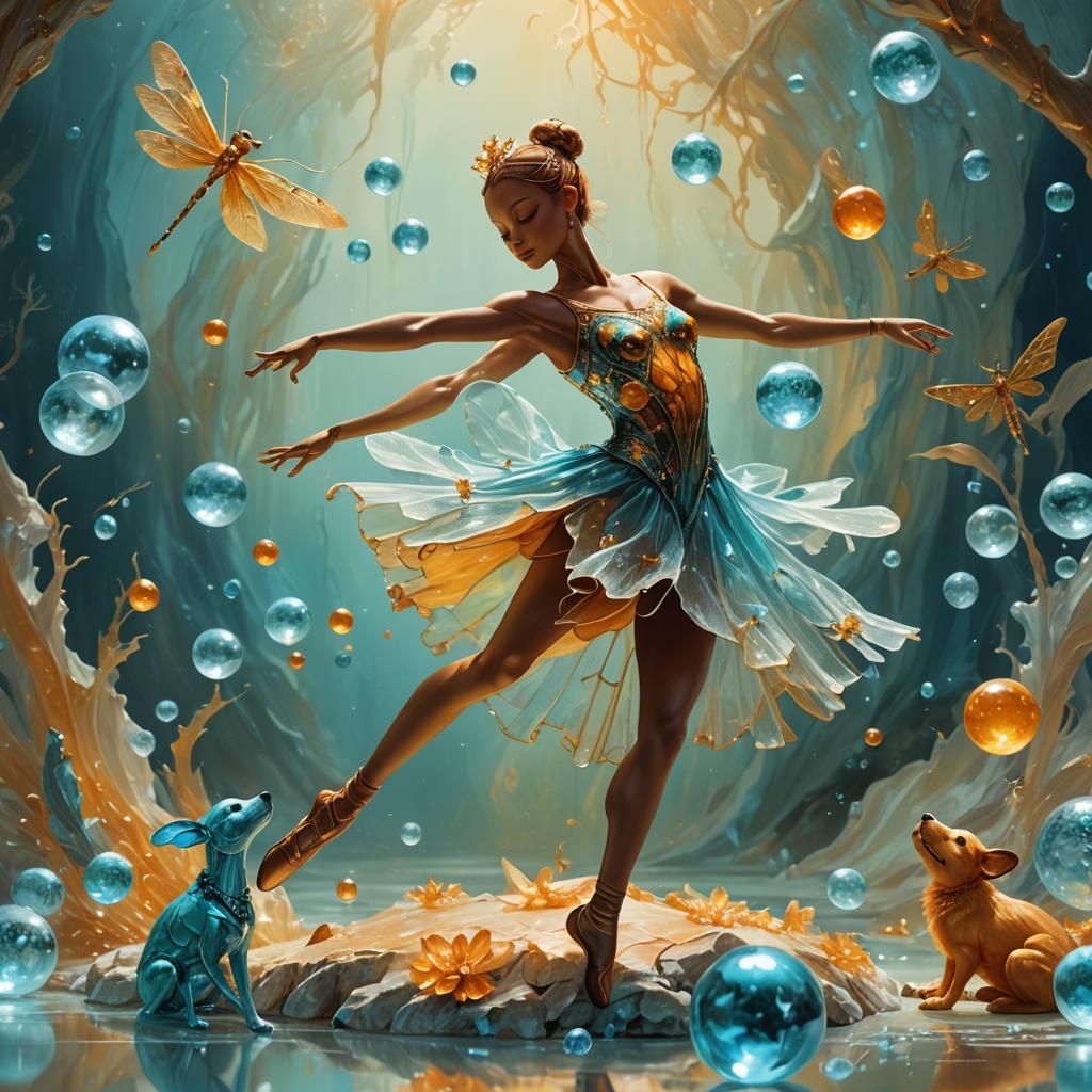Amber Dancer Figurine in a Dreamlike Matte Painting