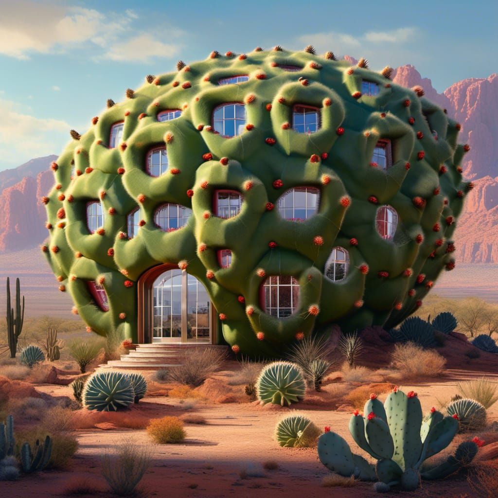 Giant Cactus House with Garden, 3D Concept Art