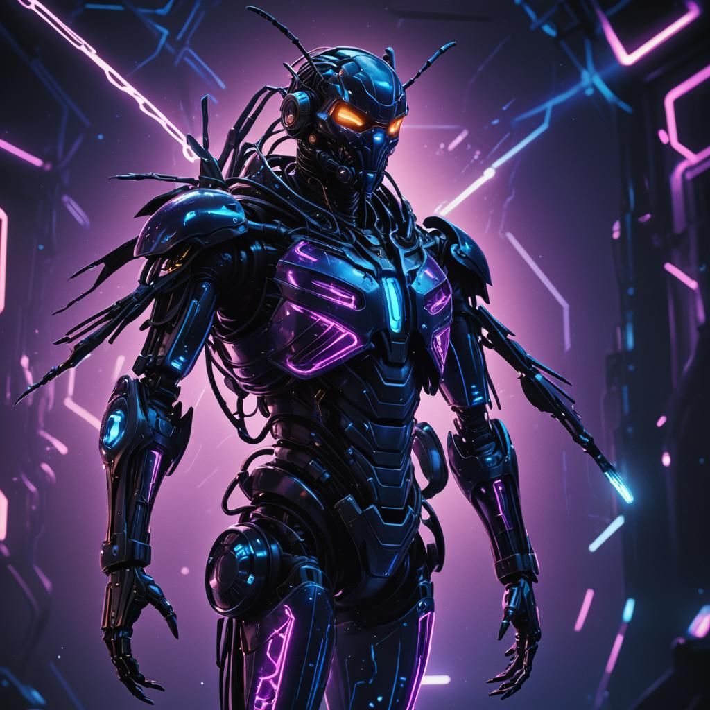 Neon Sci-Fi Robot Illustration in Cyberpunk Style