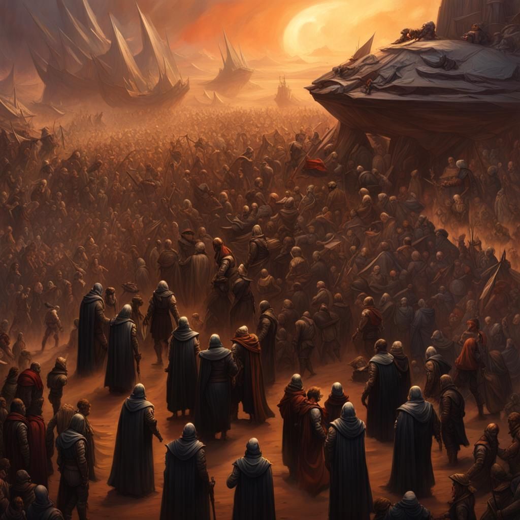 Epic Battle Scene: Humanoid Rebels in Dark Fantasy Art