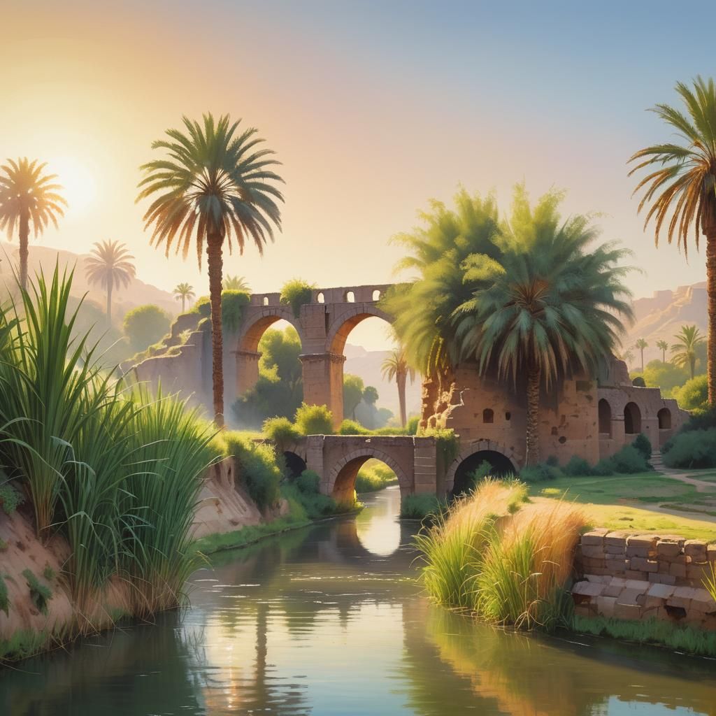 Babylonian Aqueduct in Romantic Realism Style