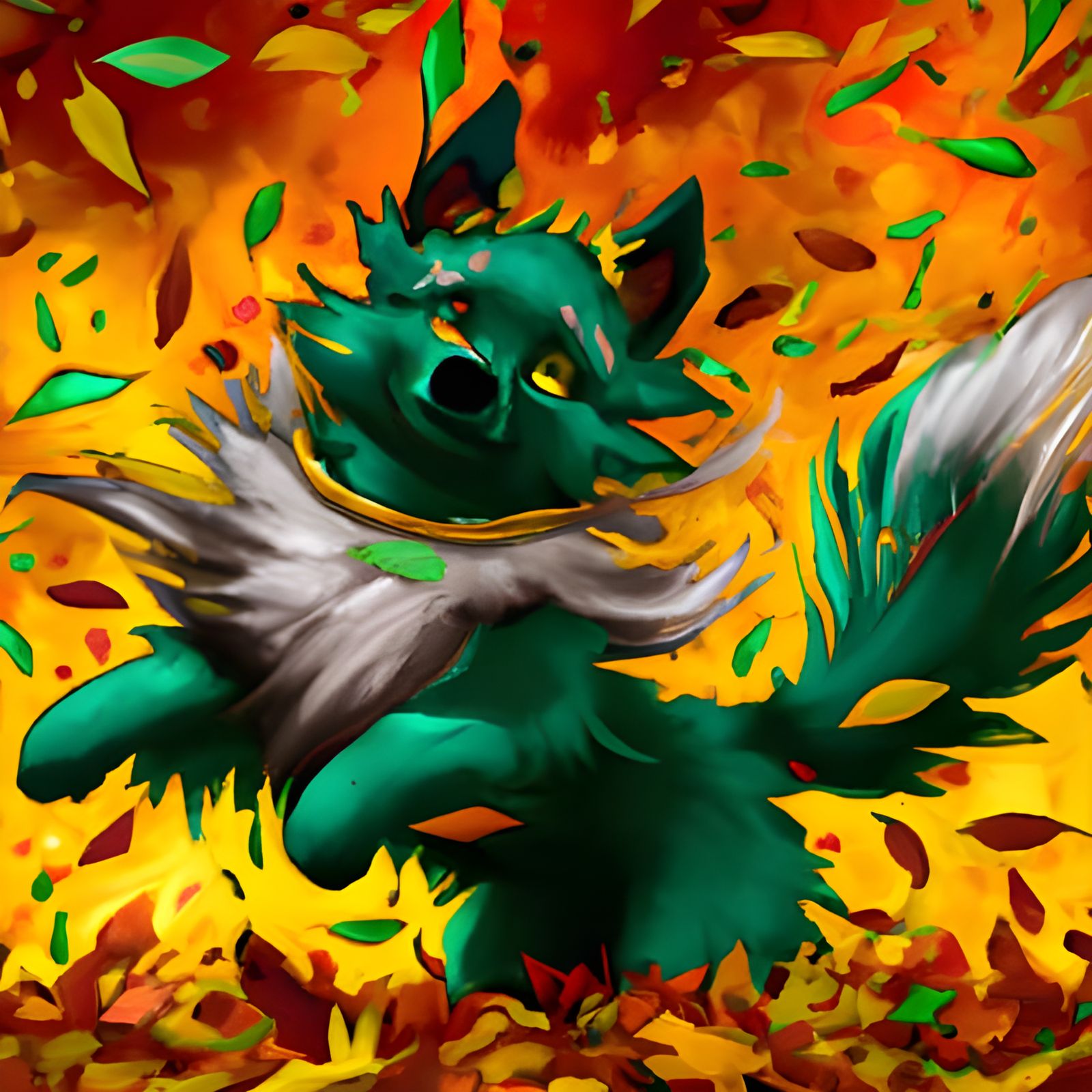 Chibi Wolf in Autumn Wonderland, Fantasy Art