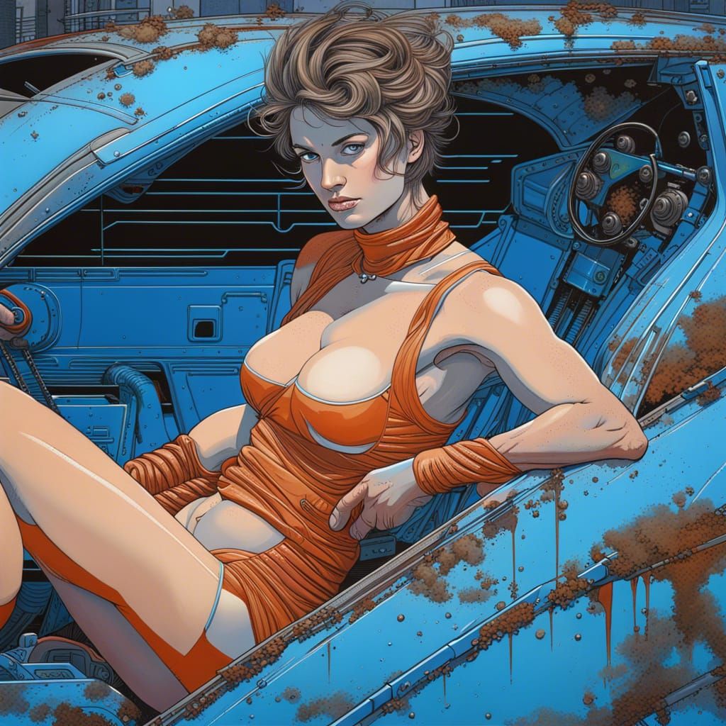 Rusty Muscle Car: Hyper-Detailed Oil Painting