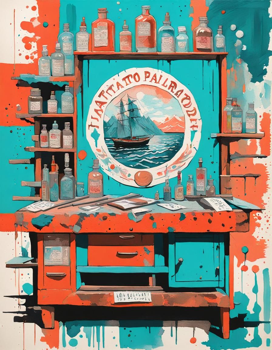 Vintage Tattoo Parlor in Gouache Pop Art Style