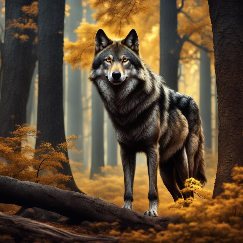 Brown Wolf in Oak Forest: Digital Matte Painting