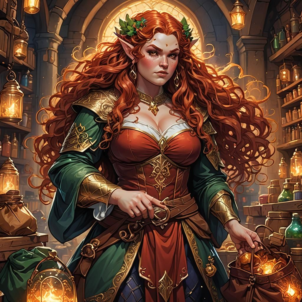 Fantasy Elf with Red Hair, Graphic Novel Art