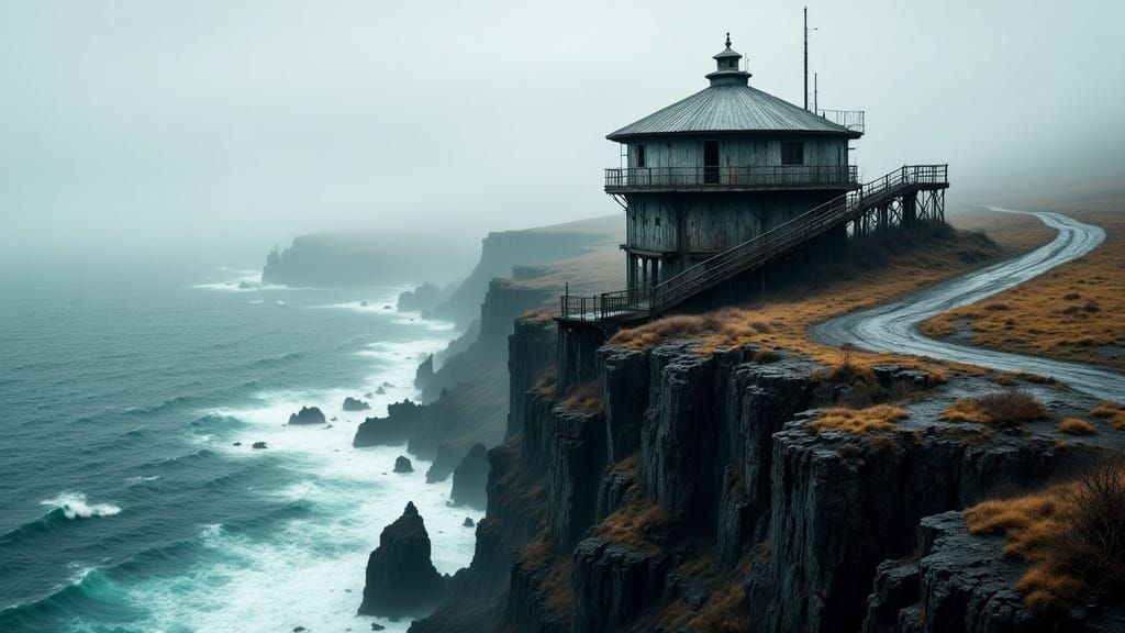 Industrial Round House on Cliff Overlooking Ocean