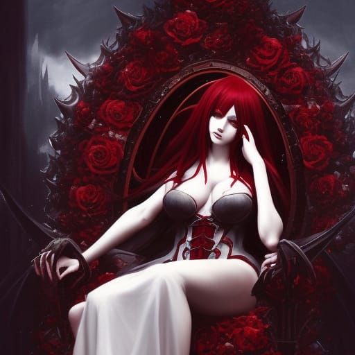 High Gothic Demon Princess on Rose Throne